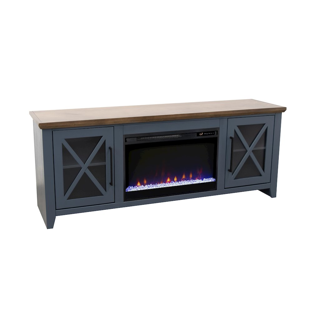 66 inch Fireplace TV Stand, For TVs up to 80 inches, Blue and Bourbon Finish. Picture 4