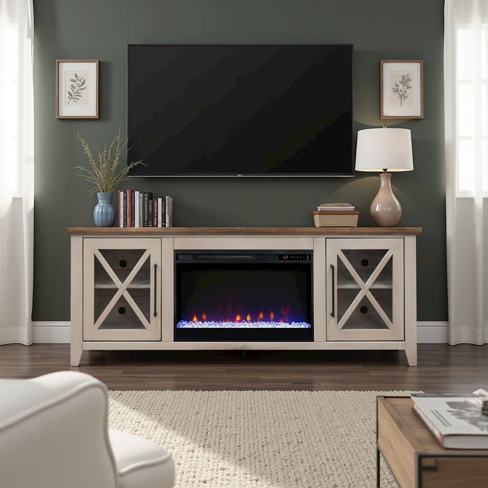 66 inch Fireplace TV Stand, For TVs up to 80 inches,Sandstone and Bourbon Finish. Picture 3