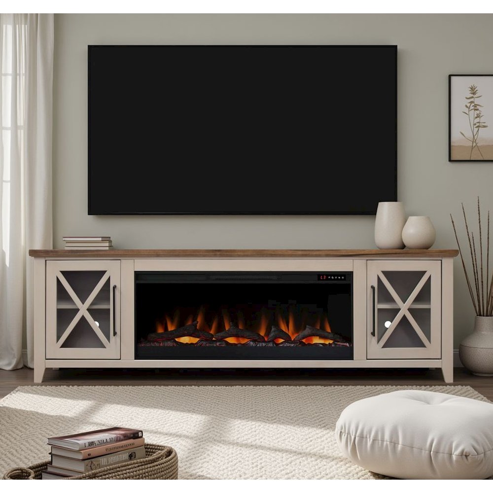 83 inch Fireplace TV Stand, For TVs up to 95 inches,Sandstone and Bourbon Finish. Picture 3