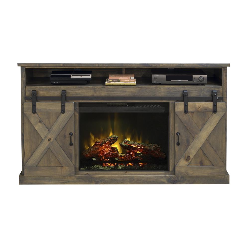 66 inch Electric Fireplace TV Stand for TVs up to 80 inches, Barnwood Finish. Picture 1