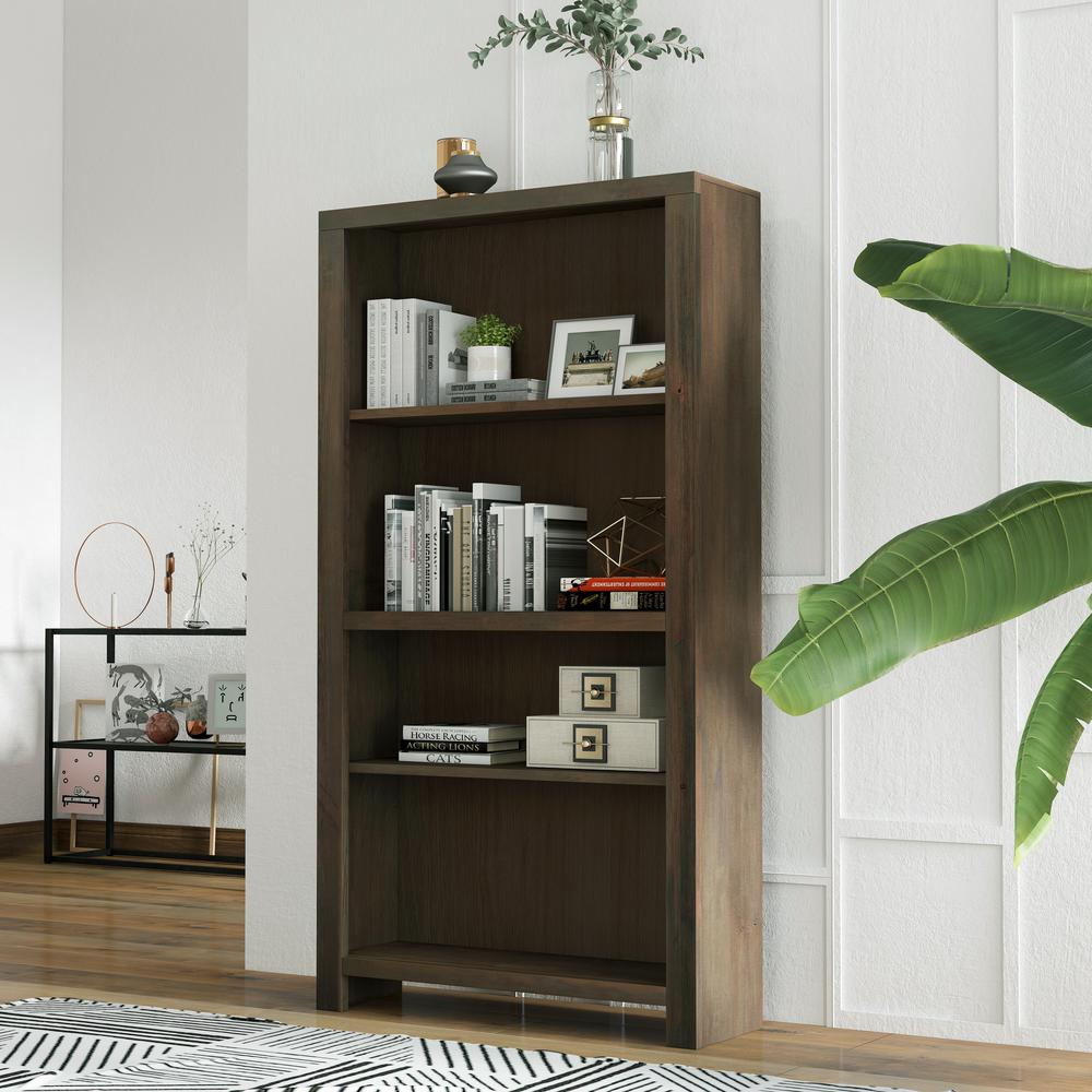 4-shelf Barnwood Finish Solid Wood Bookcase. Picture 2