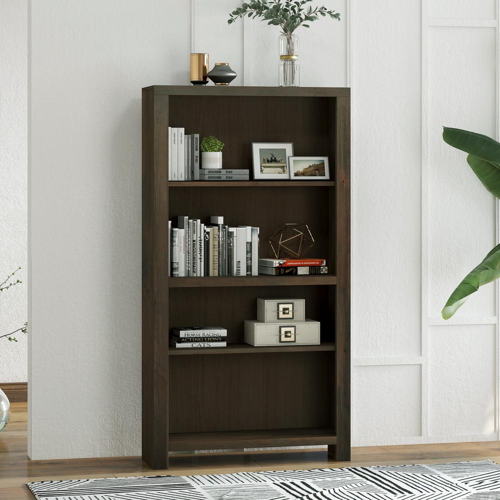 4-shelf Barnwood Finish Solid Wood Bookcase. Picture 3