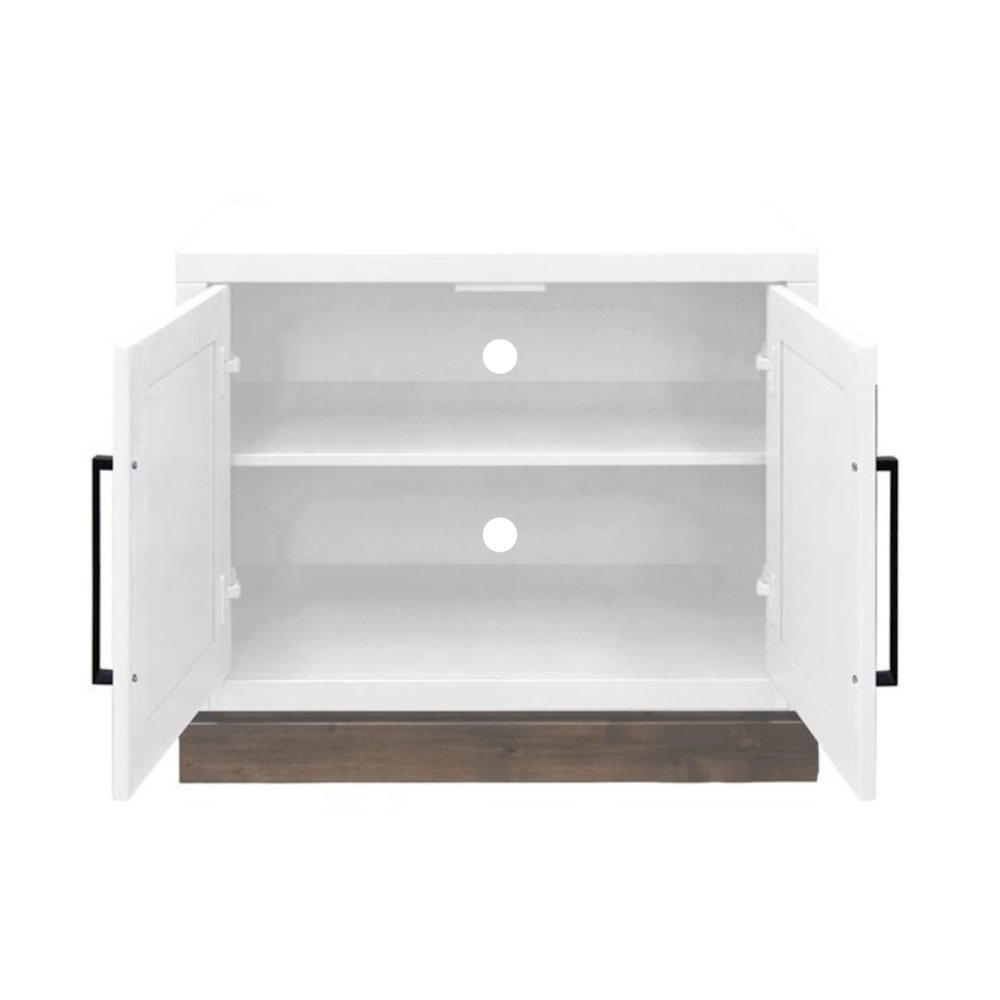 Nora Modular 2-Door Base Cabinet, Jasmine White and Barnwood Finish. Picture 3