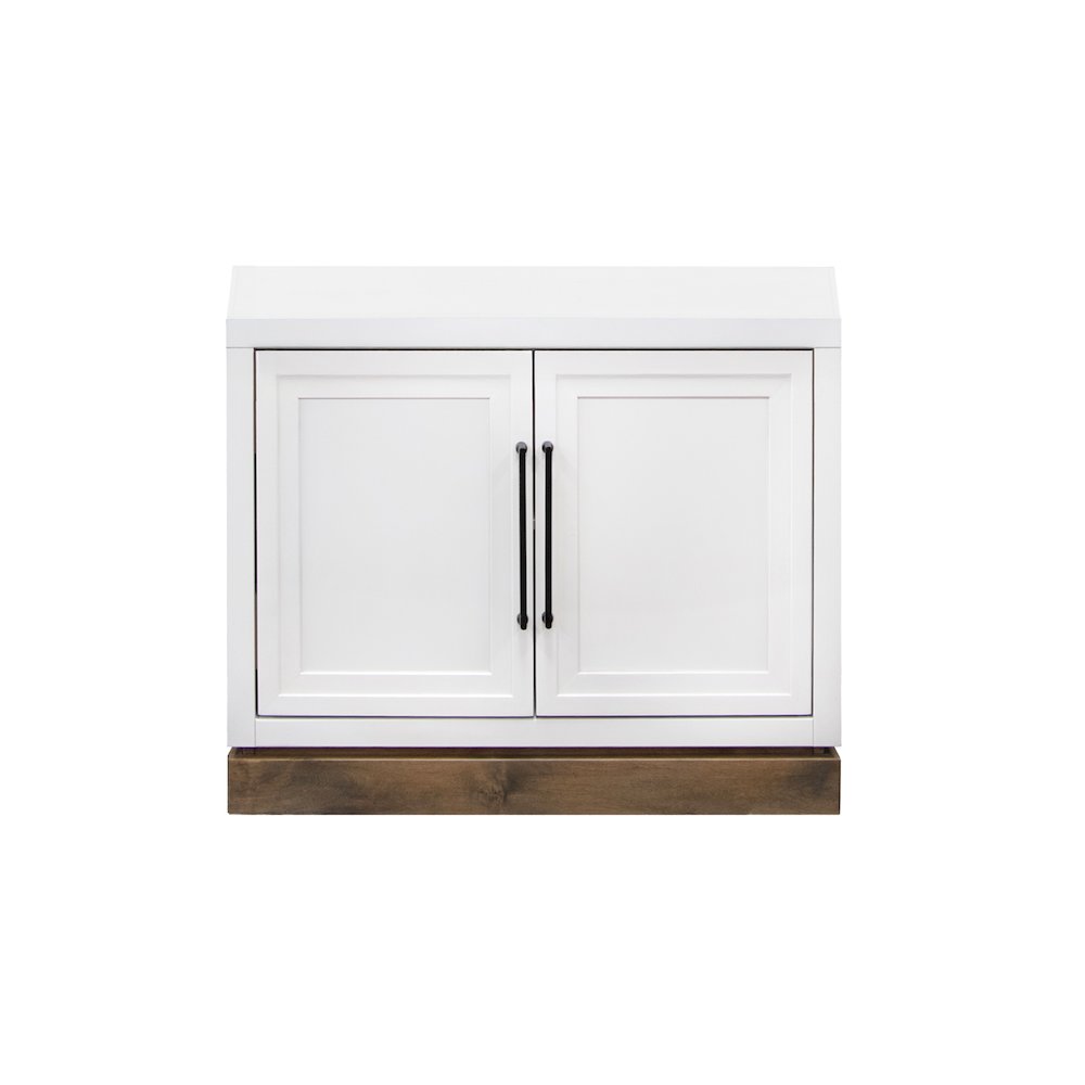 Nora Modular 2-Door Base Cabinet, Jasmine White and Barnwood Finish. Picture 1