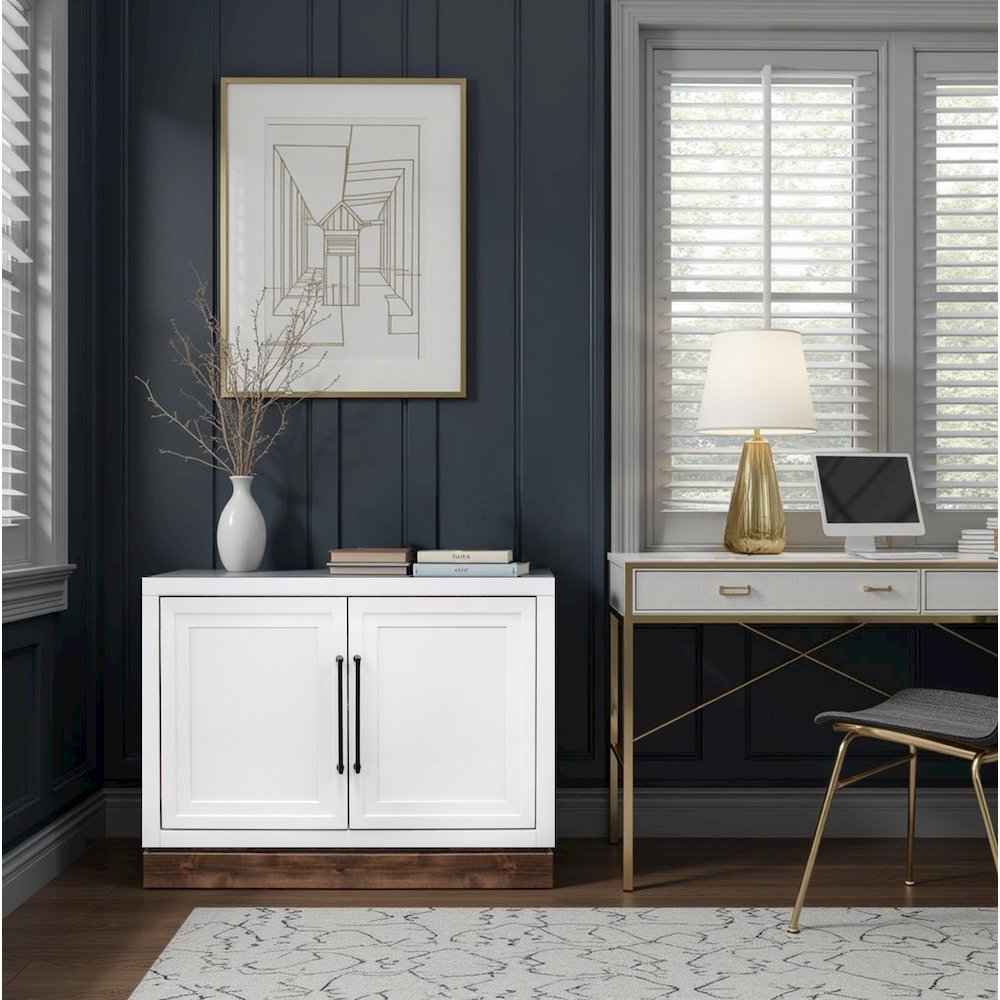 Nora Modular 2-Door Base Cabinet, Jasmine White and Barnwood Finish. Picture 2