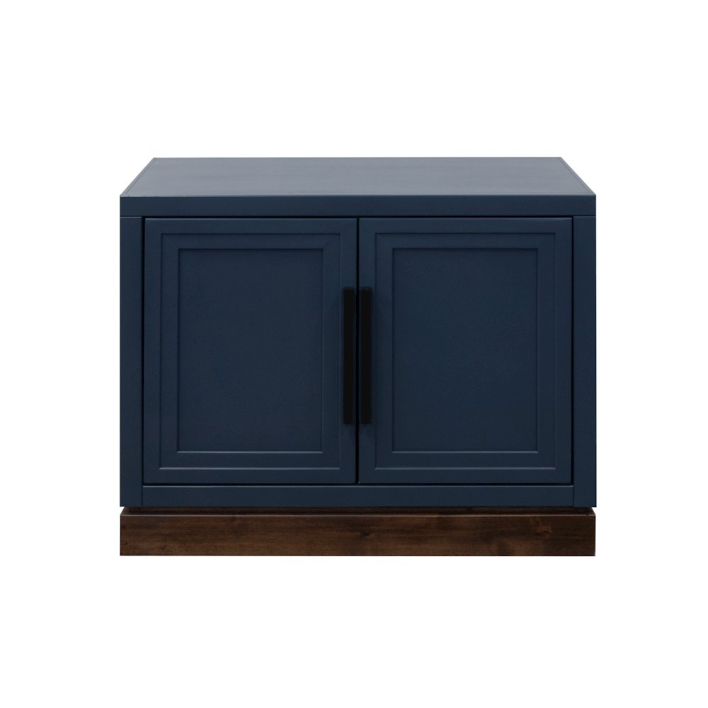 Nora Modular 2-Door Base Cabinet, Blue Denim and Whiskey Finish. Picture 1