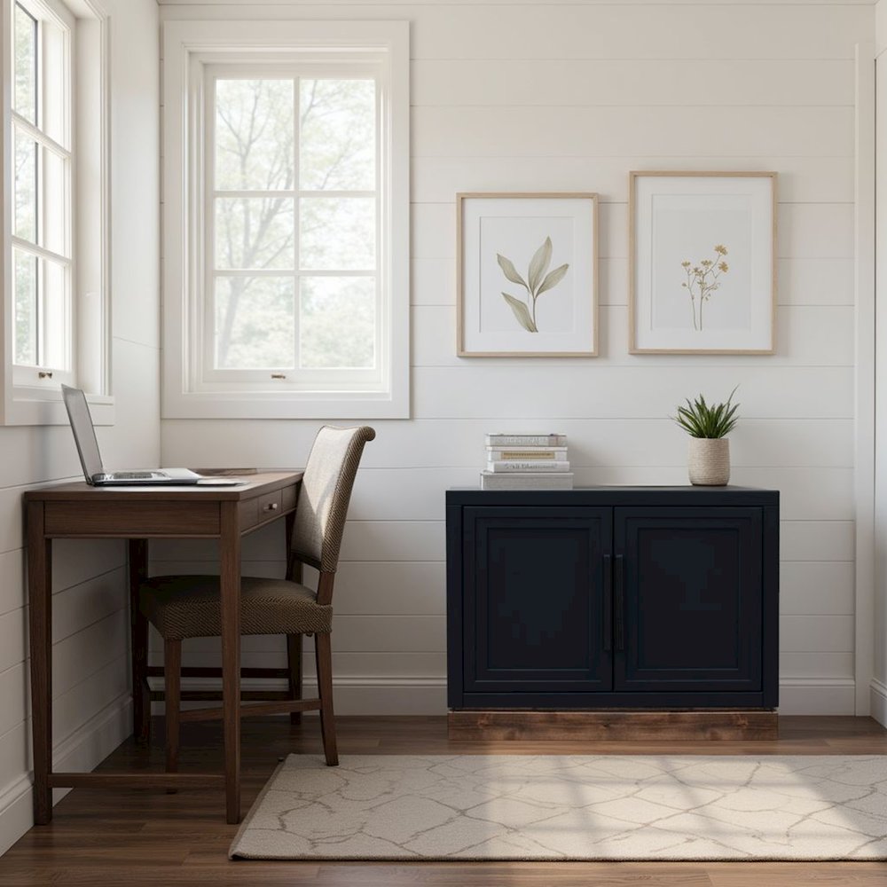 Nora Modular 2-Door Base Cabinet, Black and Whiskey Finish. Picture 2