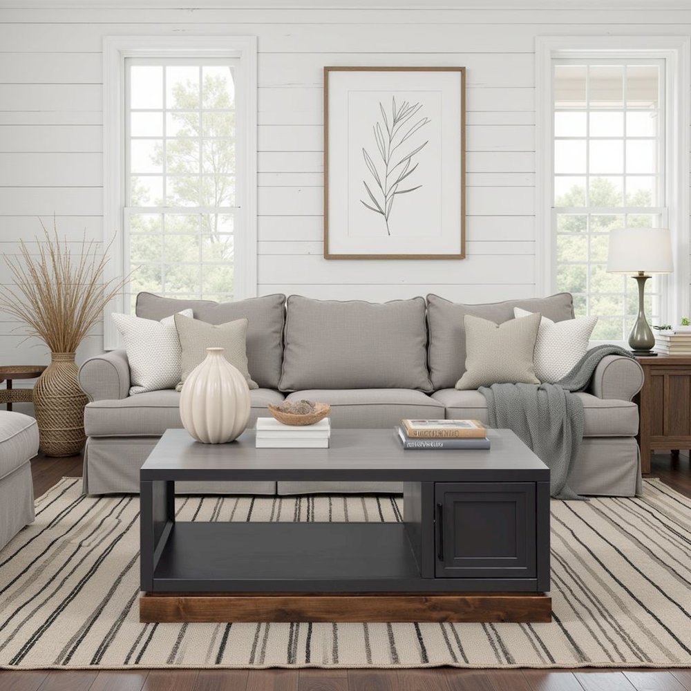 Nora 48 inch Coffee Table, Black and Whiskey Finish. Picture 2