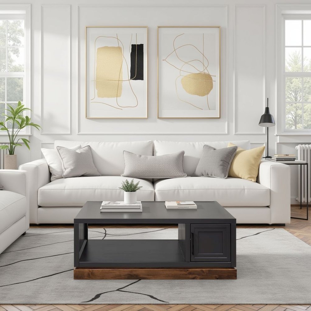 Nora 48 inch Coffee Table, Black and Whiskey Finish. Picture 6