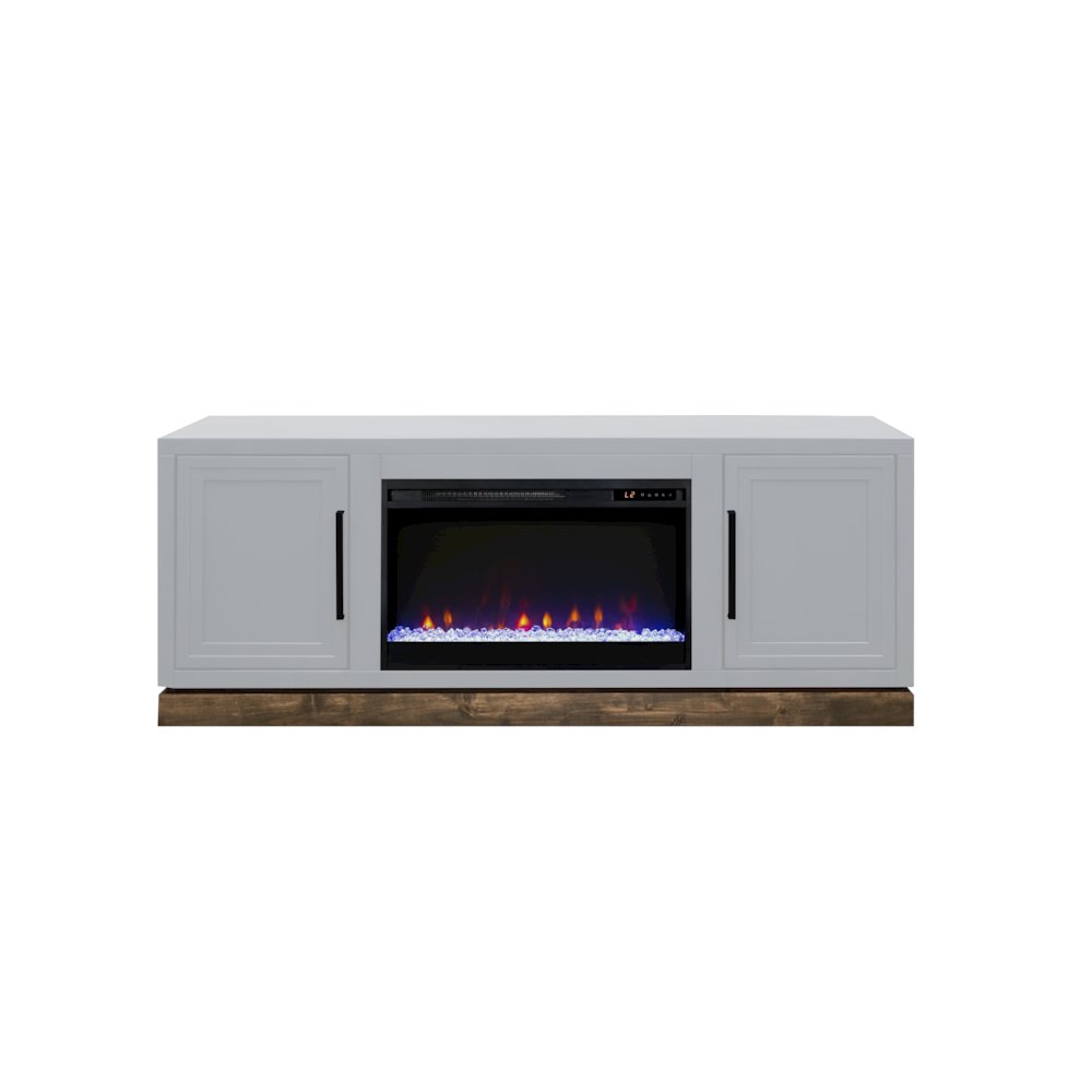 Nora 64in Fireplace TV Stand, for TVs up to 85in,Jasmine White & Barnwood Finish. Picture 1