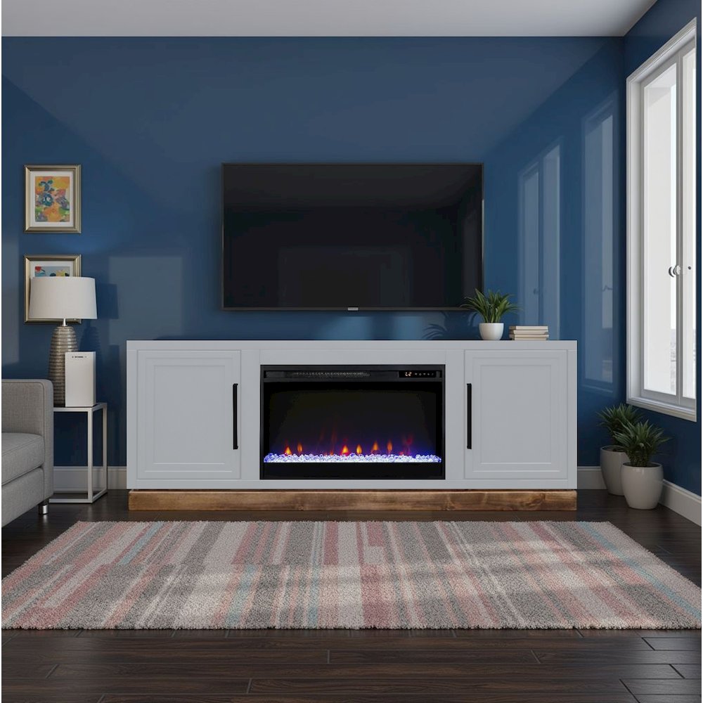 Nora 64in Fireplace TV Stand, for TVs up to 85in,Jasmine White & Barnwood Finish. Picture 2