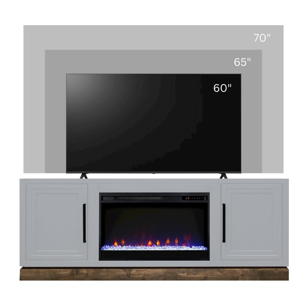 Nora 64in Fireplace TV Stand, for TVs up to 85in,Jasmine White & Barnwood Finish. Picture 3