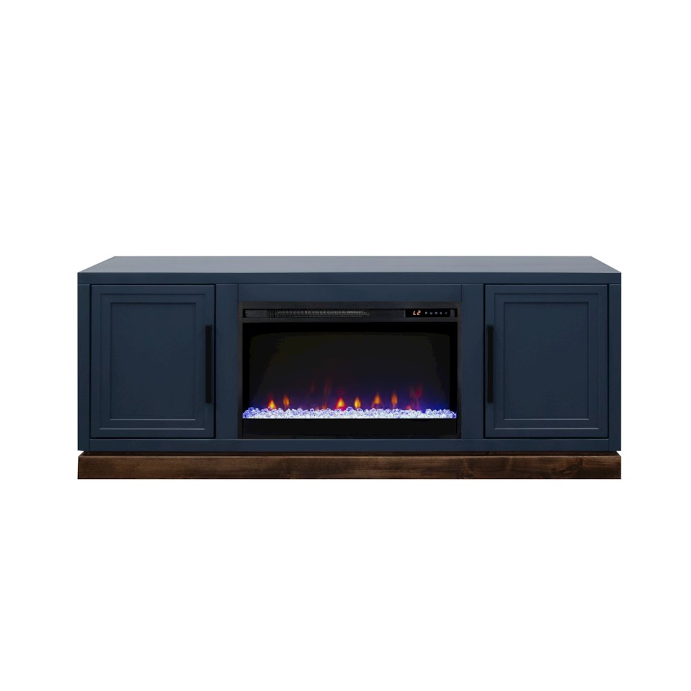 Nora 64in Fireplace TV Stand, for TVs up to 85in, Blue Denim and Whiskey Finish. Picture 5
