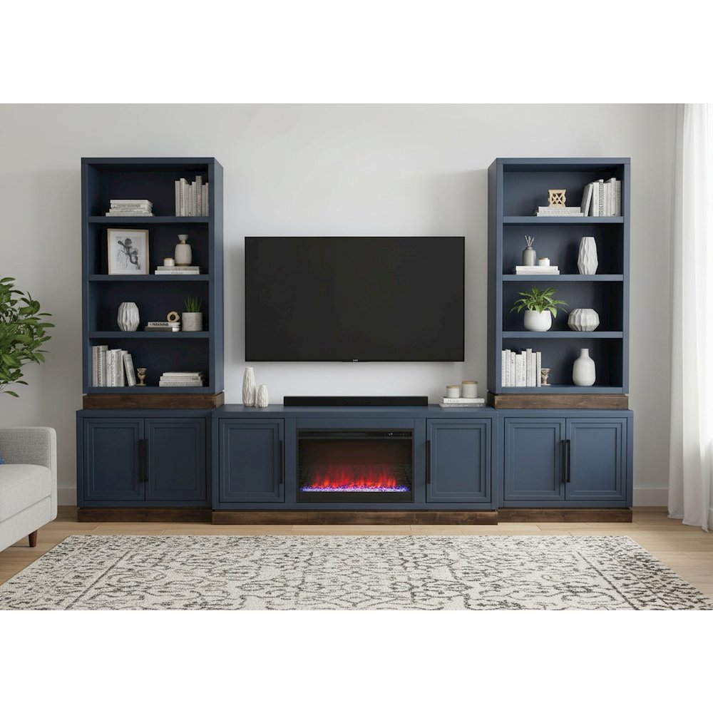 Nora Modular 2-Door Base Cabinet, Blue Denim and Whiskey Finish. Picture 8