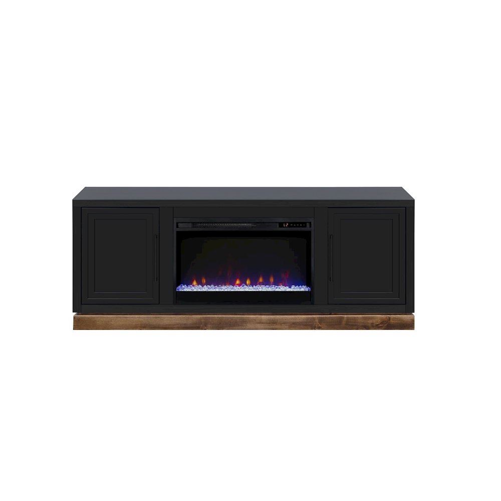 Nora 64 in Fireplace TV Stand, for TVs up to 85 in, Black and Whiskey Finish. Picture 1