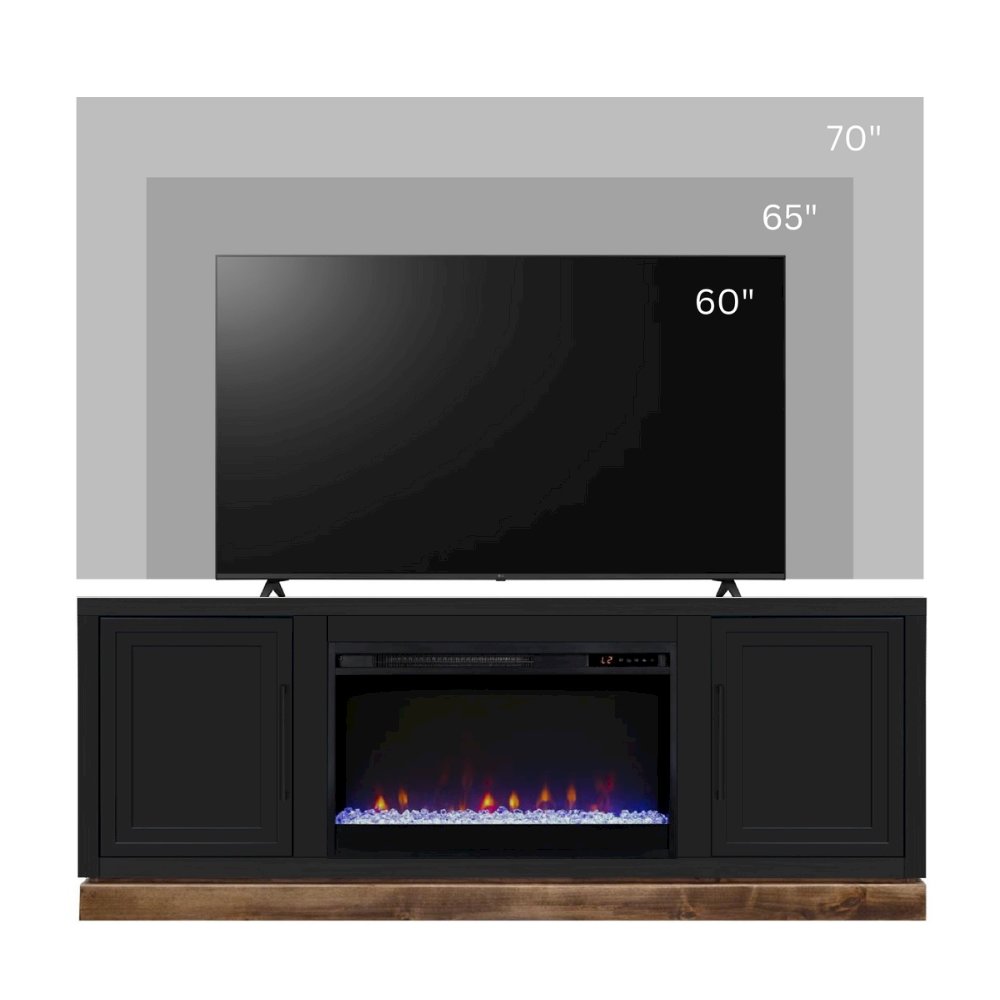 Nora 64 in Fireplace TV Stand, for TVs up to 85 in, Black and Whiskey Finish. Picture 3