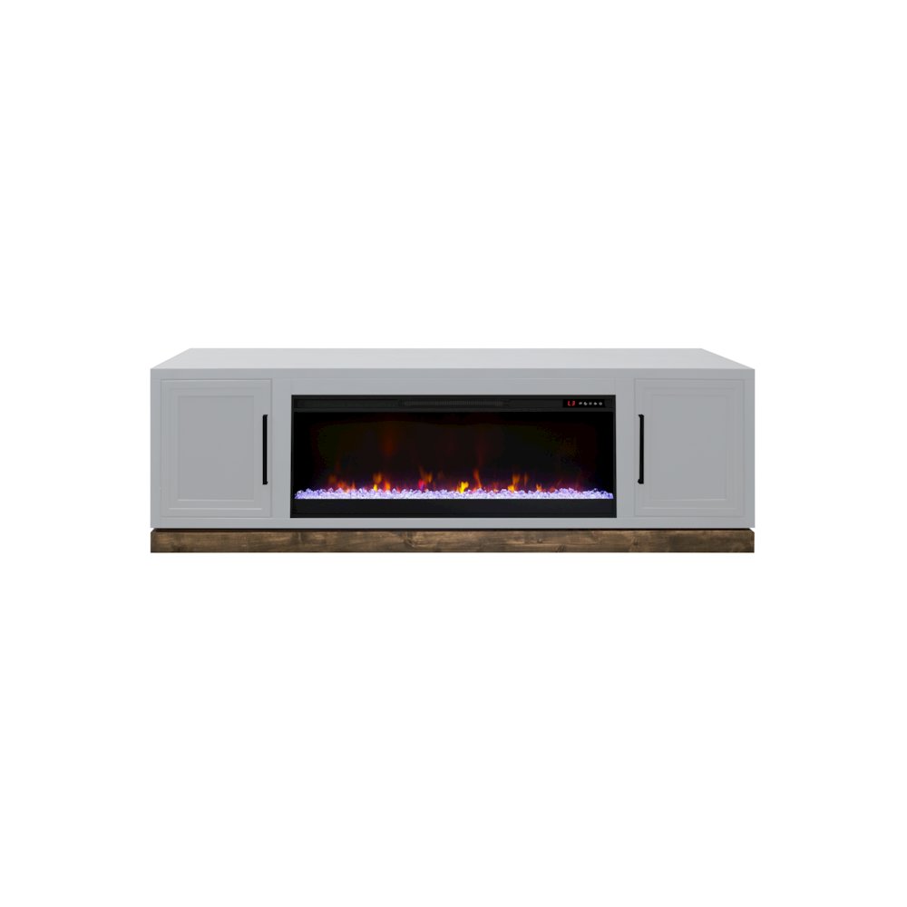 Nora 81in Fireplace TV Stand, for TVs up to 90in,Jasmine White & Barnwood Finish. Picture 1