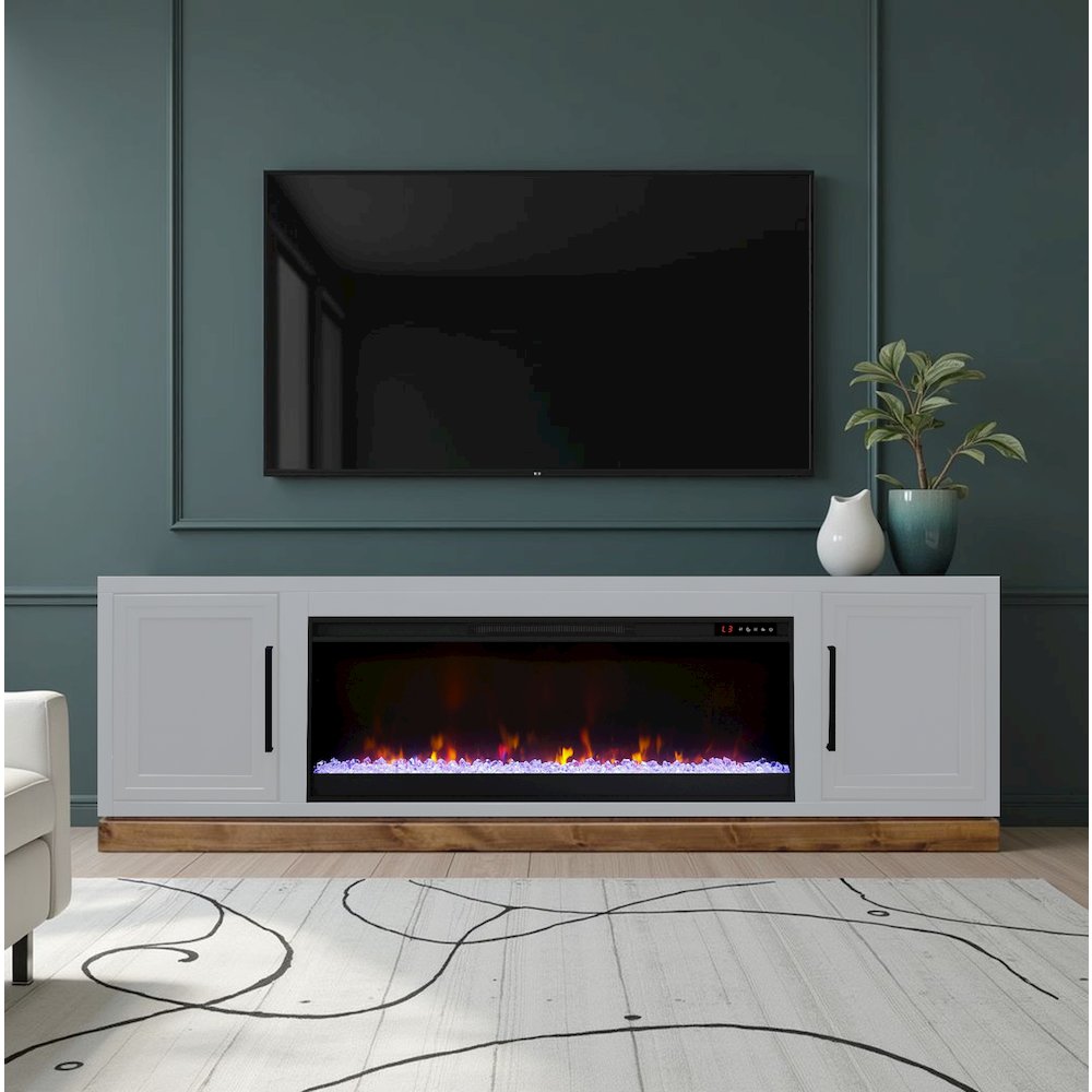 Nora 81in Fireplace TV Stand, for TVs up to 90in,Jasmine White & Barnwood Finish. Picture 5