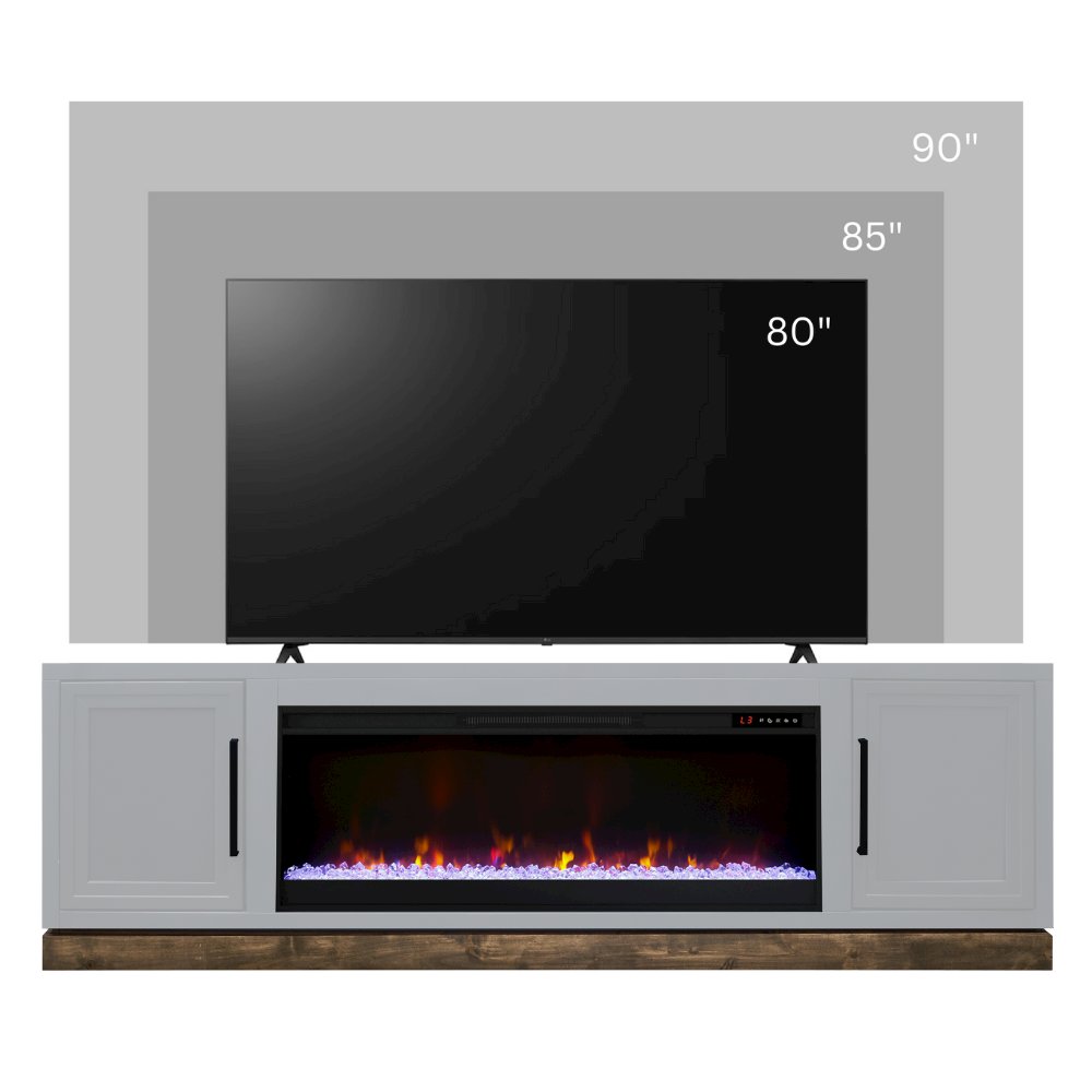 Nora 81in Fireplace TV Stand, for TVs up to 90in,Jasmine White & Barnwood Finish. Picture 3