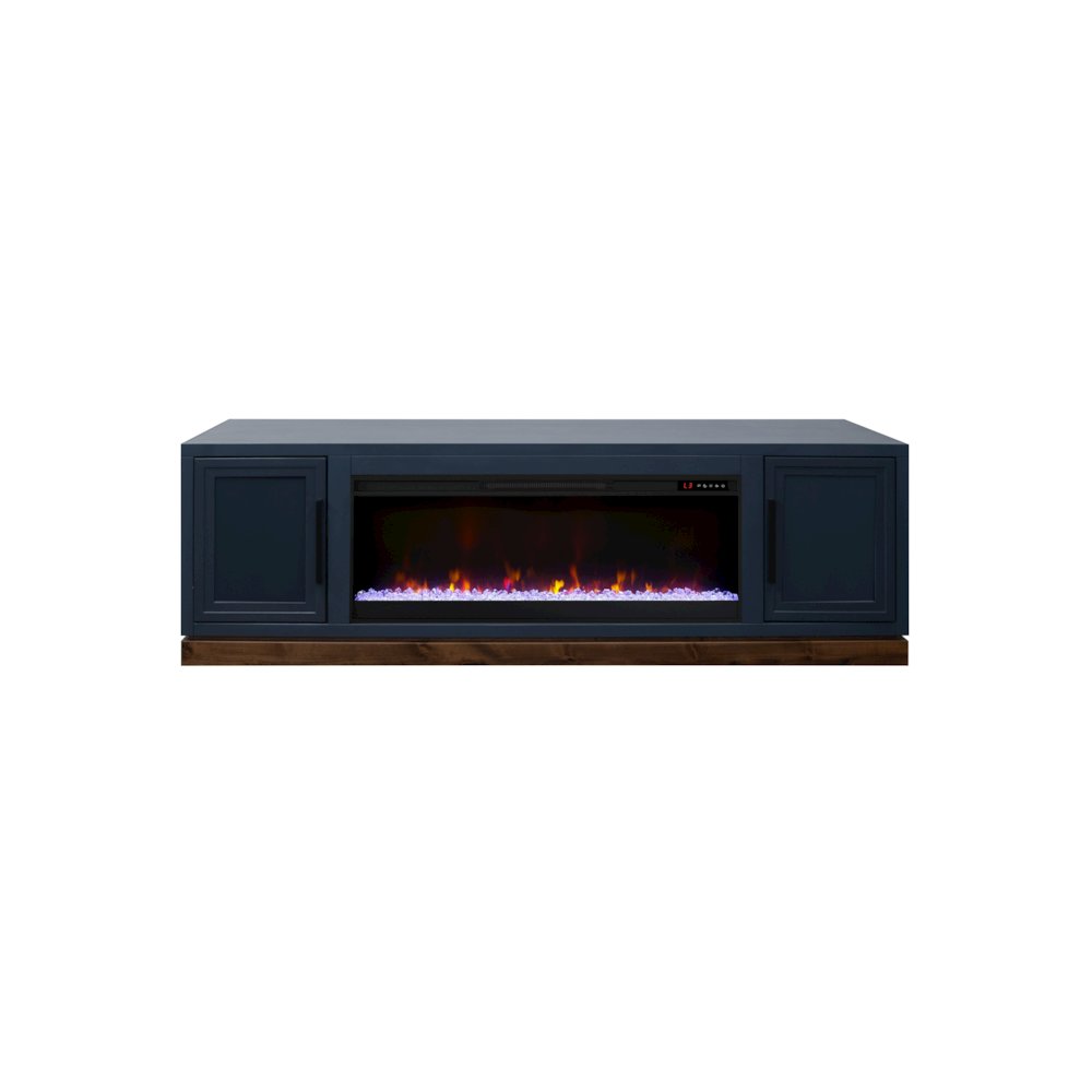 Nora 81in Fireplace TV Stand, for TVs up to 90in, Blue Denim and Whiskey Finish. Picture 1