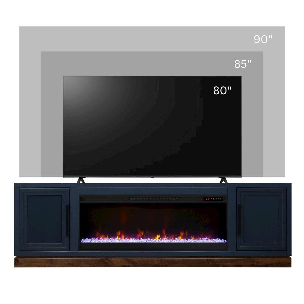 Nora 81in Fireplace TV Stand, for TVs up to 90in, Blue Denim and Whiskey Finish. Picture 3