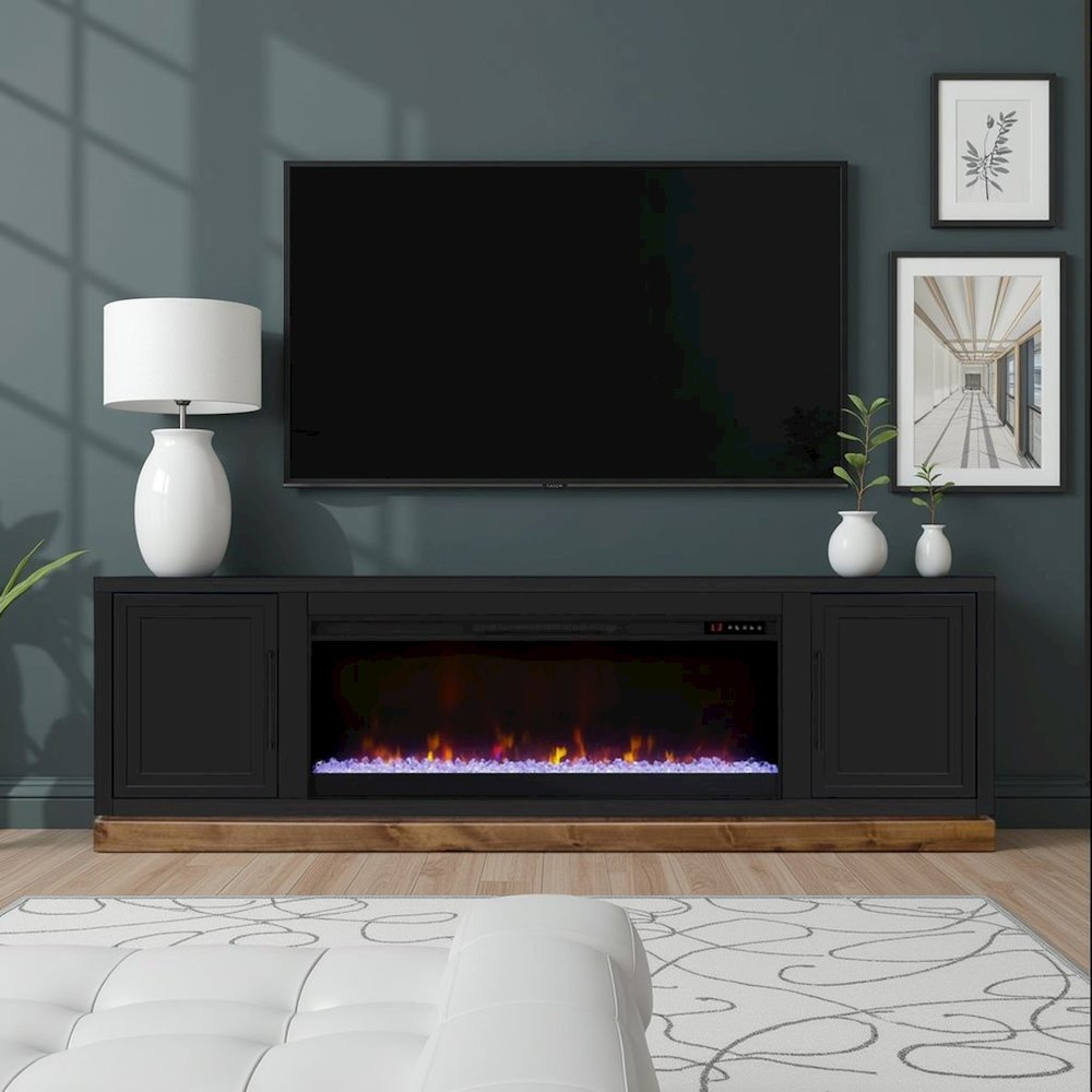 Nora 81 in Fireplace TV Stand, for TVs up to 90 in, Black and Whiskey Finish. Picture 5