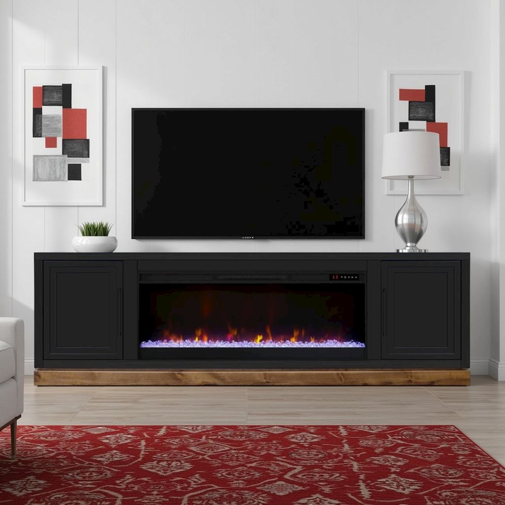 Nora 81 in Fireplace TV Stand, for TVs up to 90 in, Black and Whiskey Finish. Picture 4