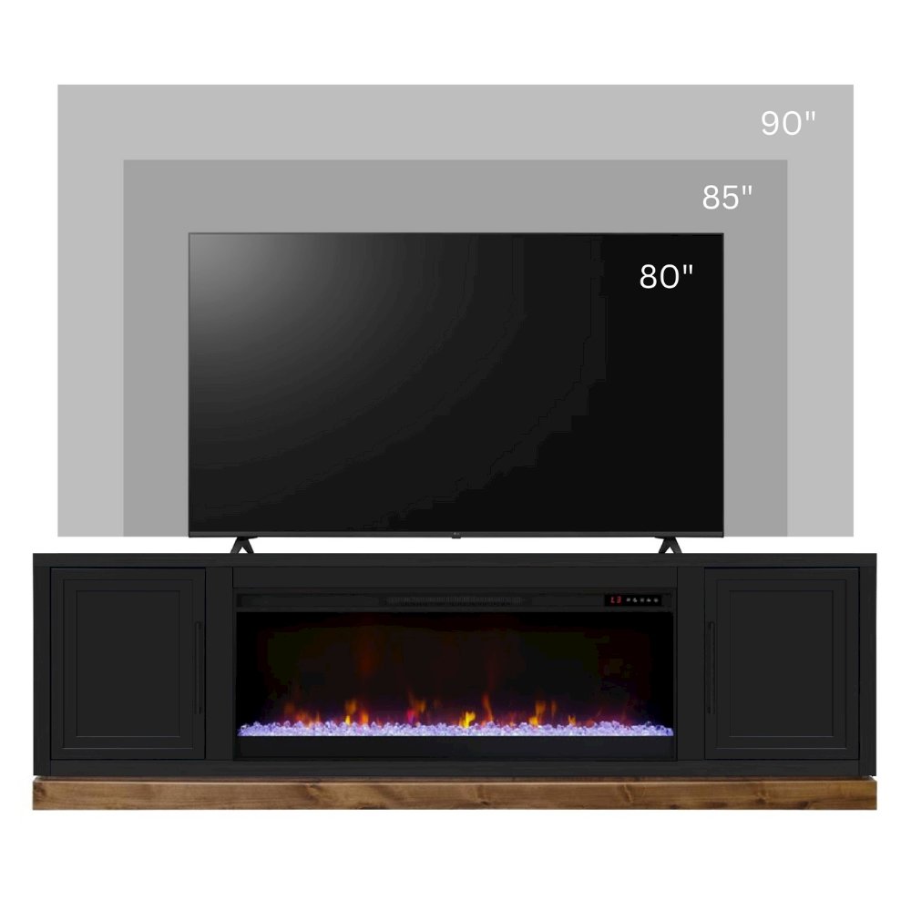 Nora 81 in Fireplace TV Stand, for TVs up to 90 in, Black and Whiskey Finish. Picture 3
