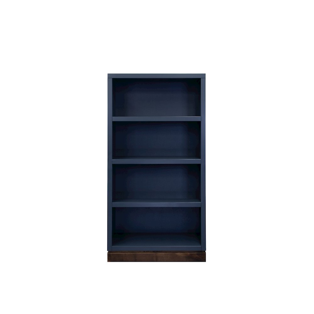 Nora Modular 60 inch High Bookshelf, Blue Denim and Whiskey Finish. Picture 1