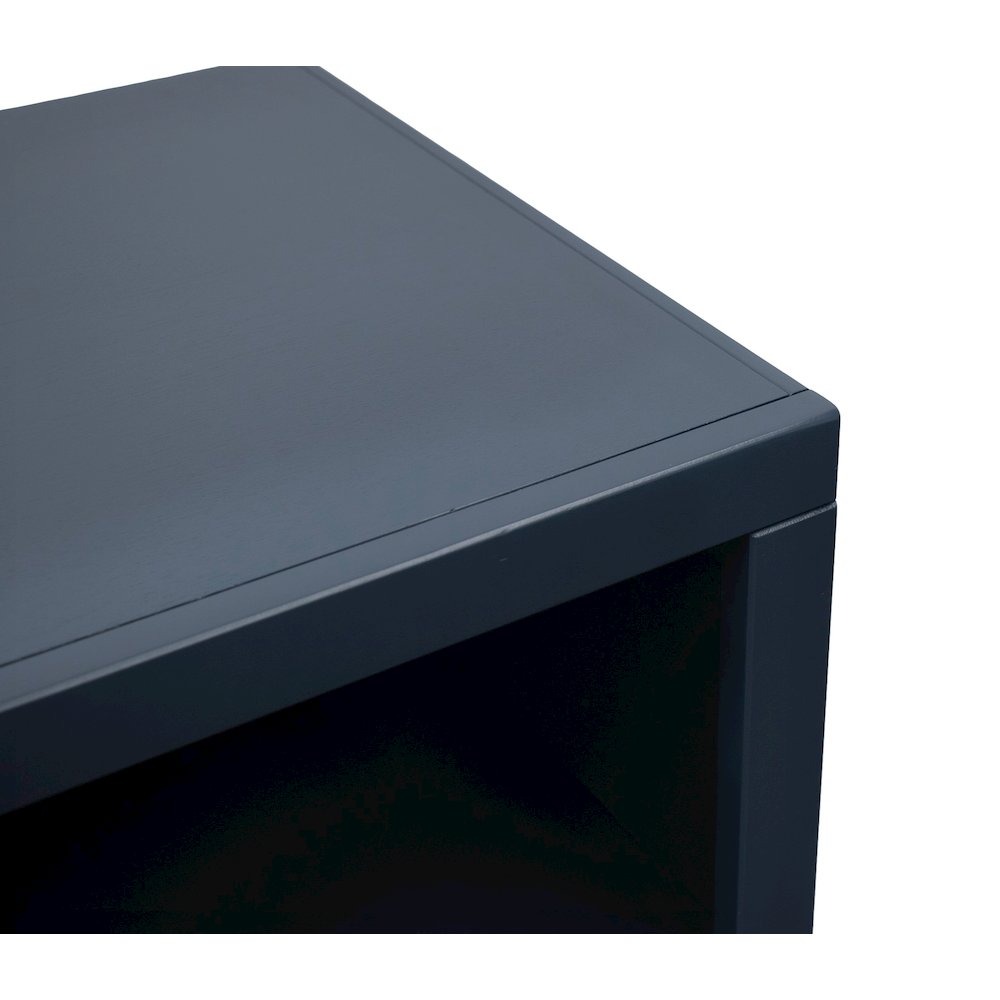 Nora Modular 60 inch High Bookshelf, Blue Denim and Whiskey Finish. Picture 5