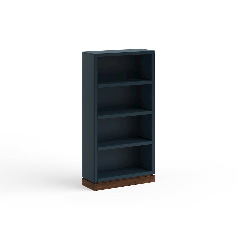 Nora Modular 60 inch High Bookshelf, Blue Denim and Whiskey Finish. Picture 3
