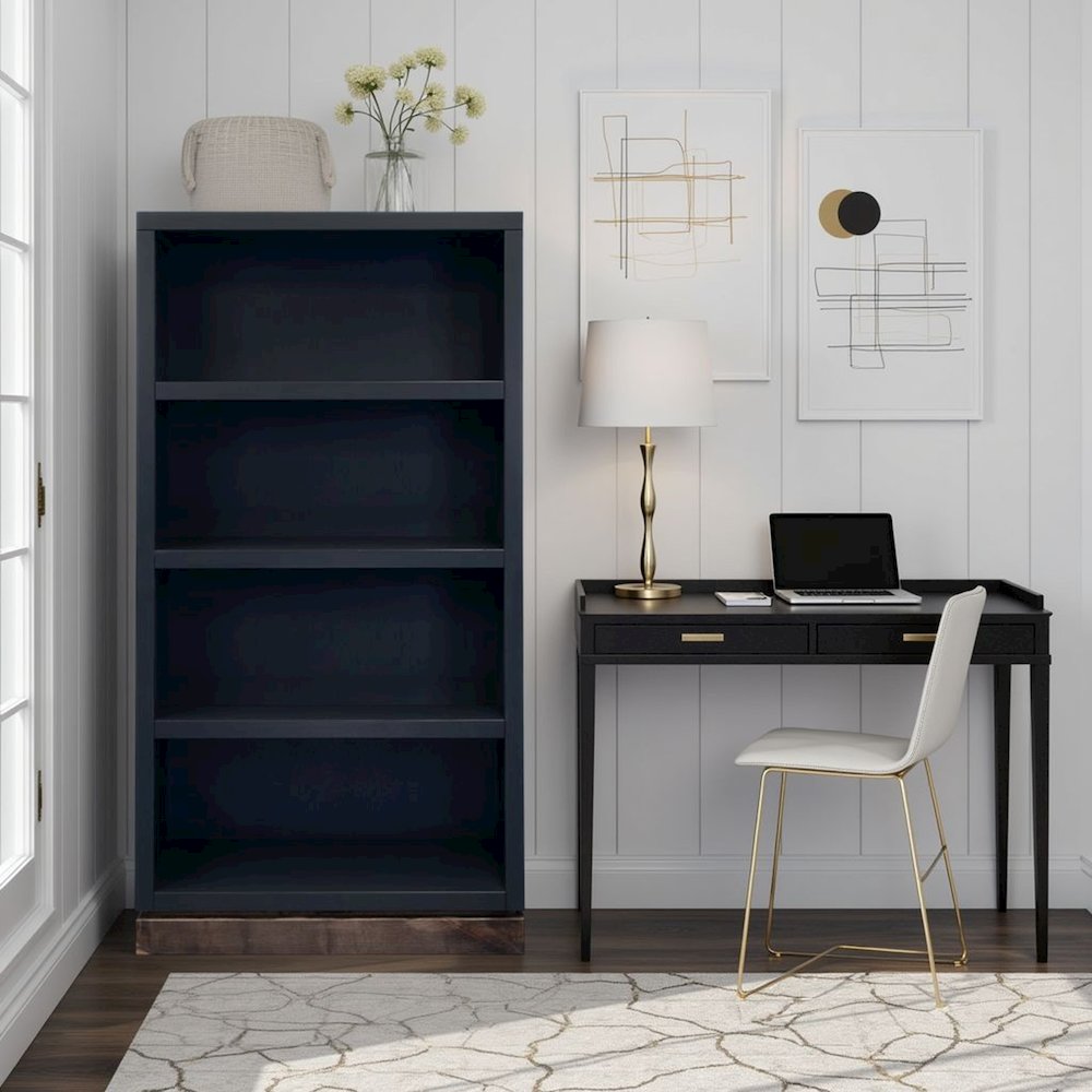 Nora Modular 60 inch High Bookshelf, Black and Whiskey Finish. Picture 5