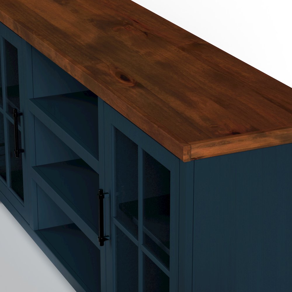 Nantucket 67in TV Stand Console for TVs up to 80in,Blue Denim and Whiskey Finish. Picture 8