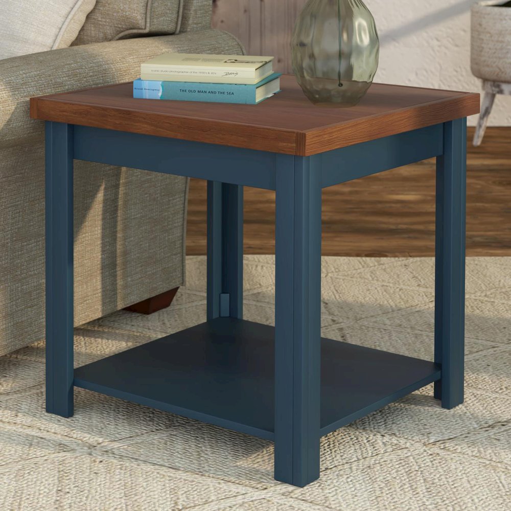 Nantucket 24 inch Side Table, Blue Denim and Whiskey Finish. Picture 4