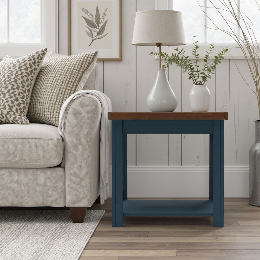 Nantucket 24 inch Side Table, Blue Denim and Whiskey Finish. Picture 2