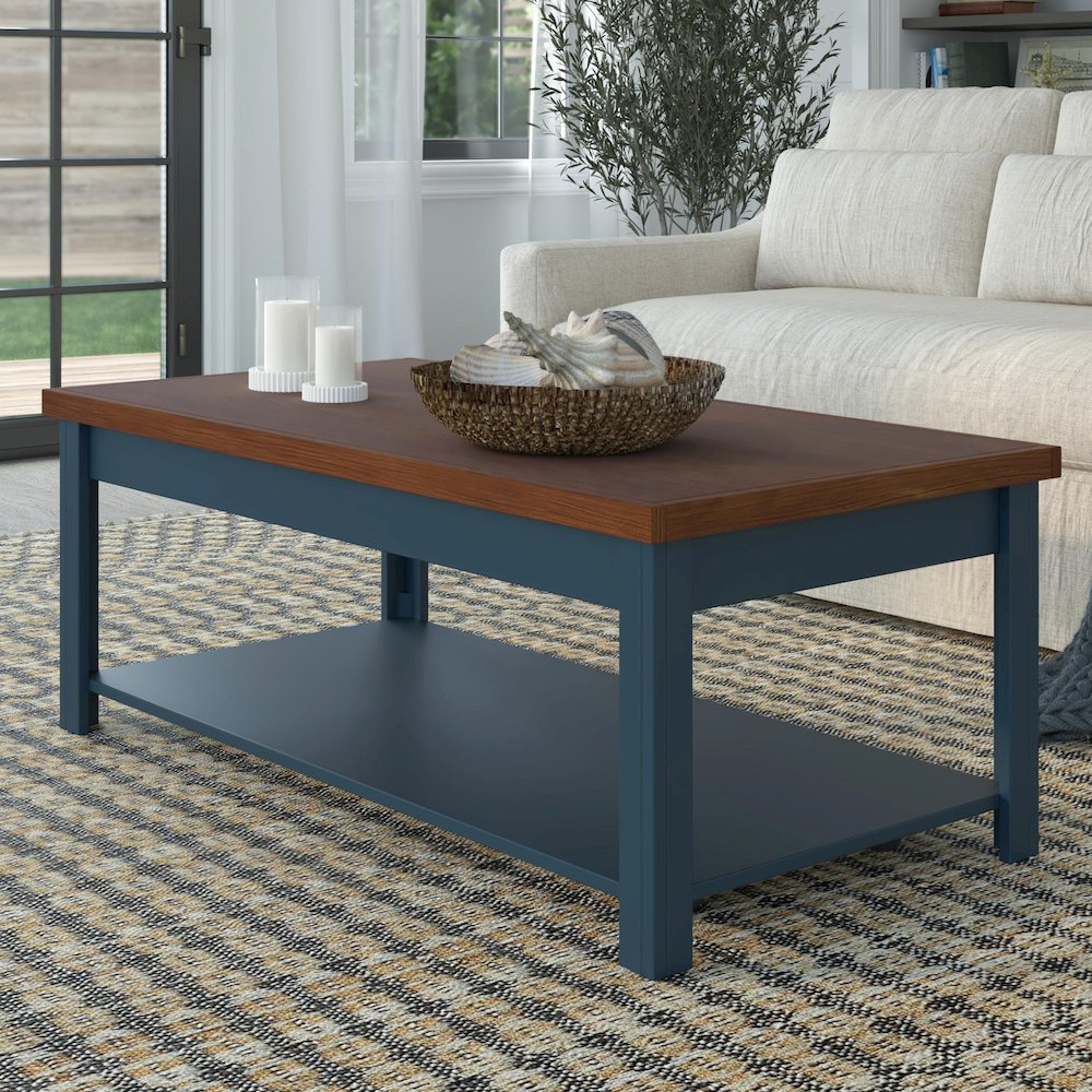 Nantucket 48 inch Coffee Table, Blue Denim and Whiskey Finish. Picture 4