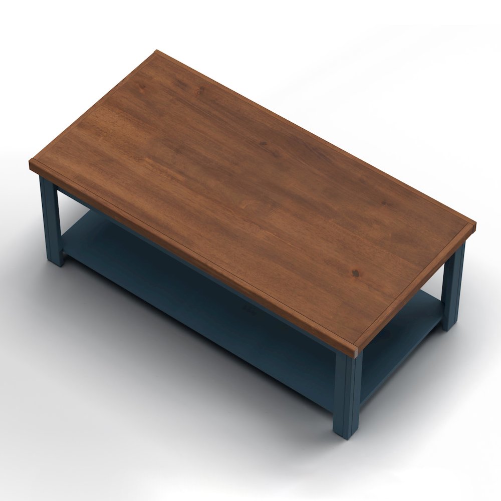 Nantucket 48 inch Coffee Table, Blue Denim and Whiskey Finish. Picture 7