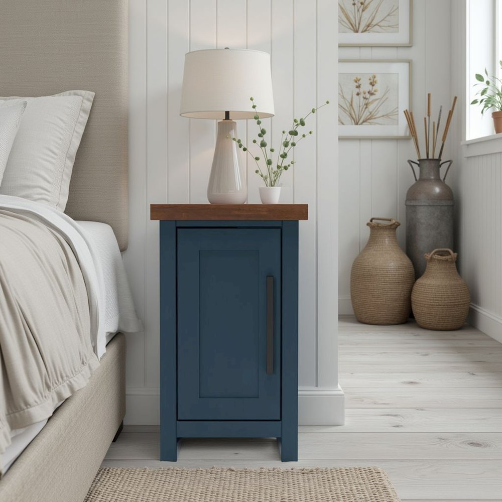 Nantucket 14 inch Chairside Table, Blue Denim and Whiskey Finish. Picture 4