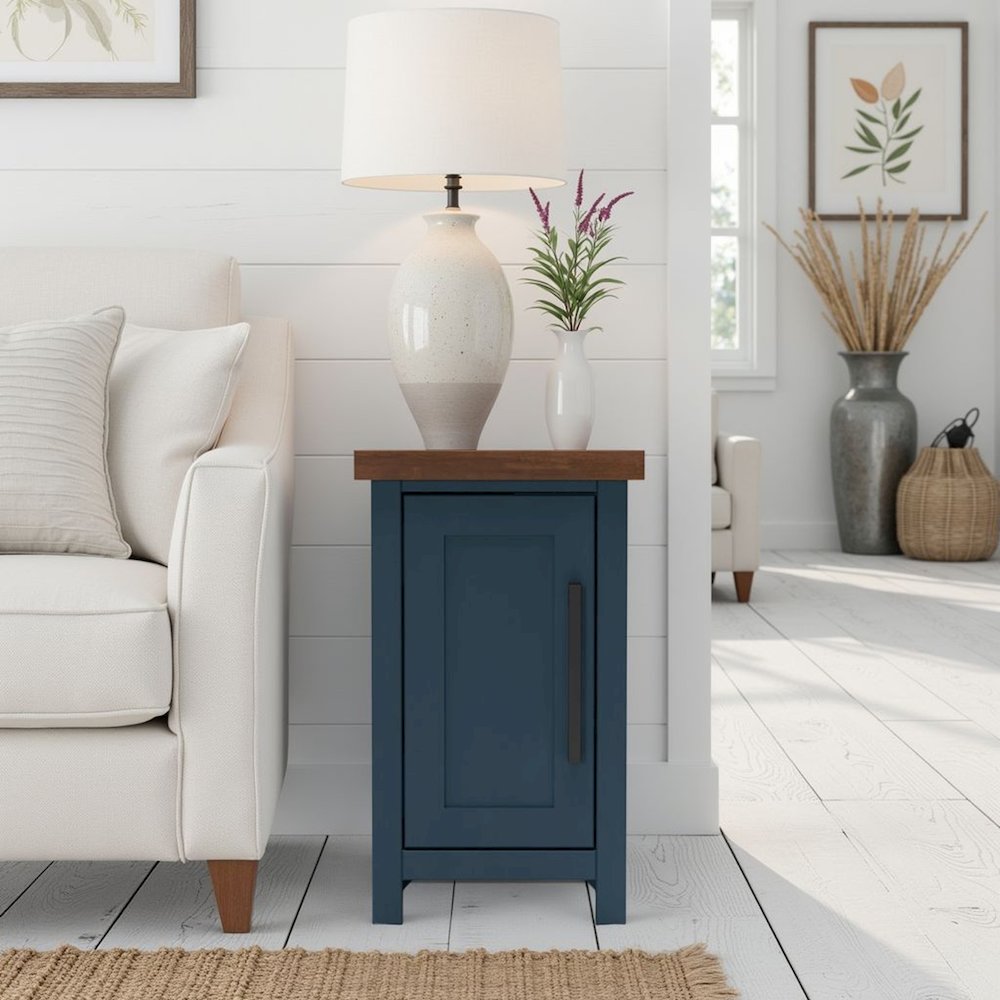 Nantucket 14 inch Chairside Table, Blue Denim and Whiskey Finish. Picture 2