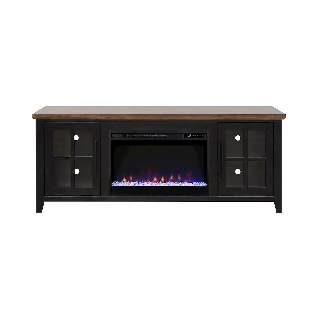 66 inch Fireplace TV Stand, For TVs up to 80 inches, Black and Bourbon Finish. Picture 1