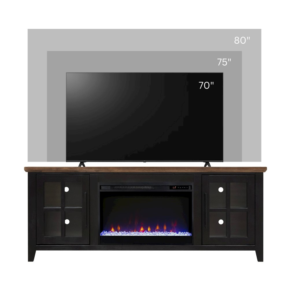 66 inch Fireplace TV Stand, For TVs up to 80 inches, Black and Bourbon Finish. Picture 2
