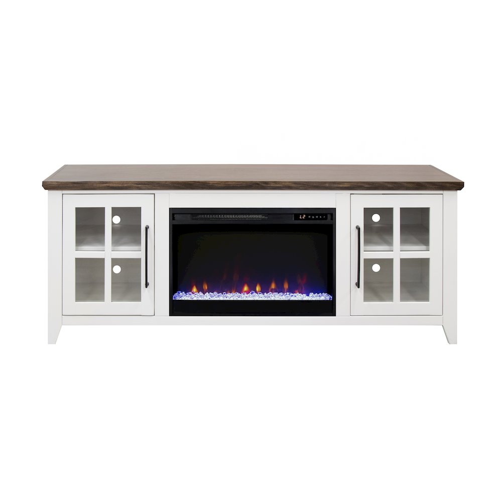 66 inch Fireplace TV Stand, For TVs up to 80 inches, White and Bourbon Finish. Picture 1