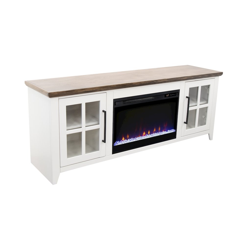 66 inch Fireplace TV Stand, For TVs up to 80 inches, White and Bourbon Finish. Picture 4