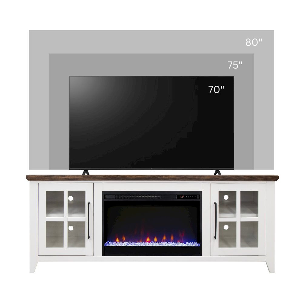 66 inch Fireplace TV Stand, For TVs up to 80 inches, White and Bourbon Finish. Picture 2