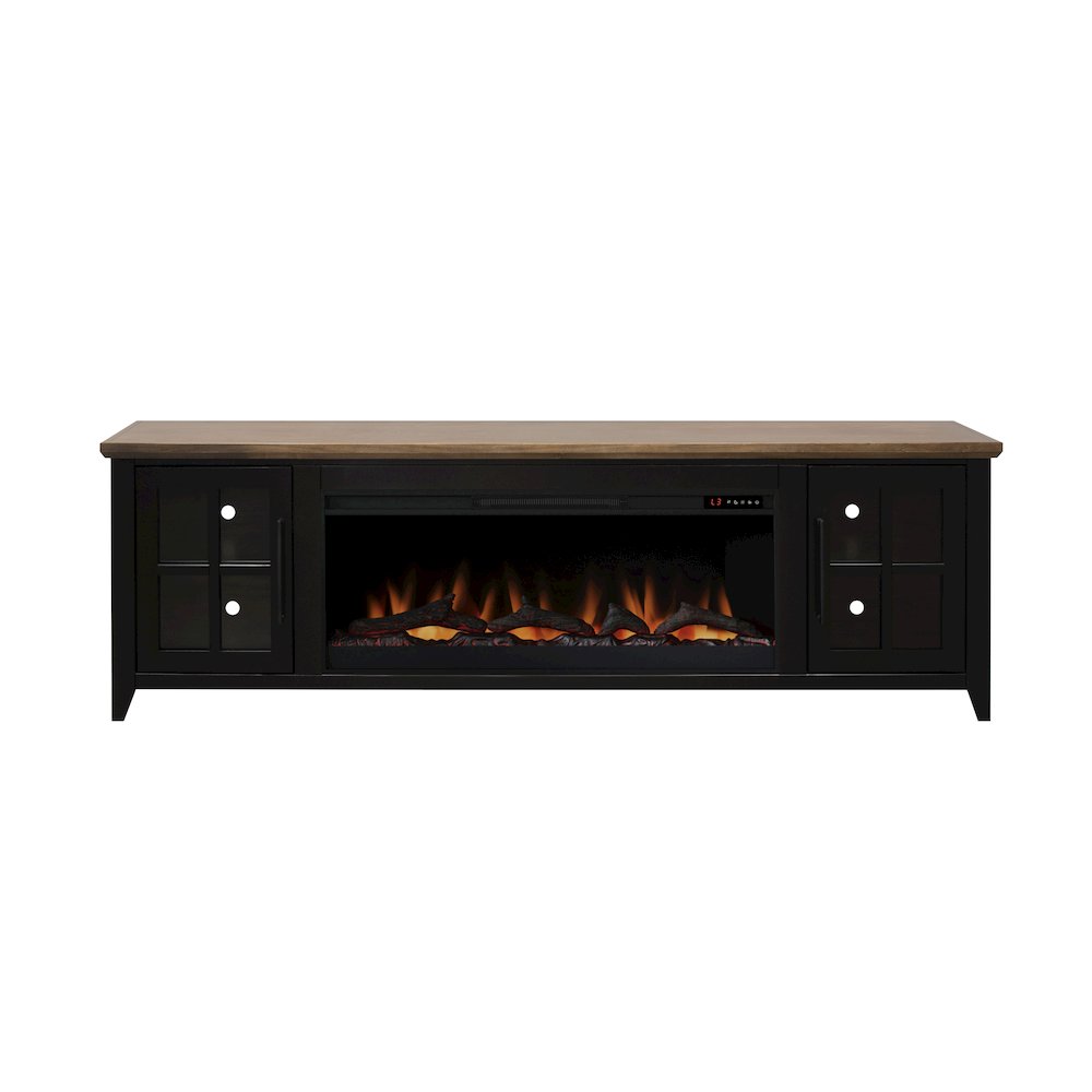 83 inch Fireplace TV Stand, For TVs up to 95 inches, Black and Bourbon Finish. Picture 1