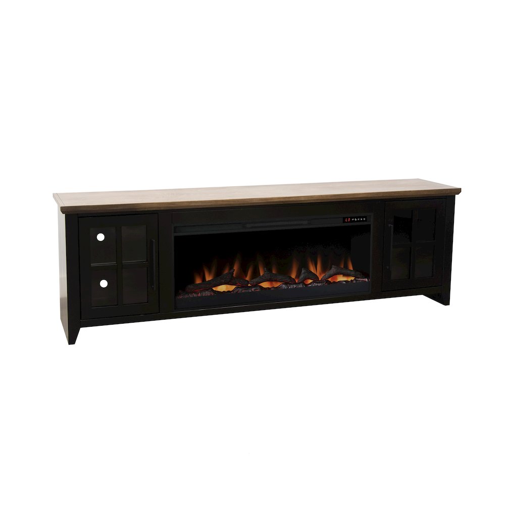 83 inch Fireplace TV Stand, For TVs up to 95 inches, Black and Bourbon Finish. Picture 4