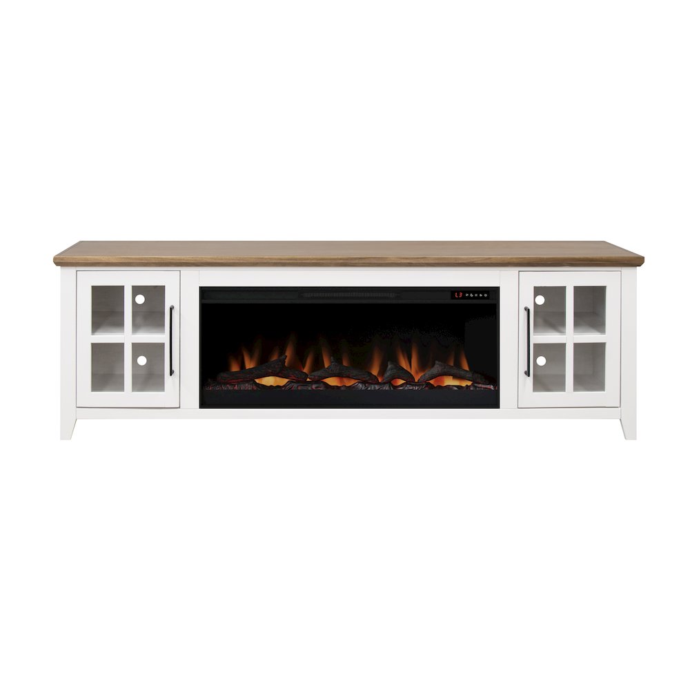 83 inch Fireplace TV Stand, For TVs up to 95 inches, White and Bourbon Finish. Picture 1