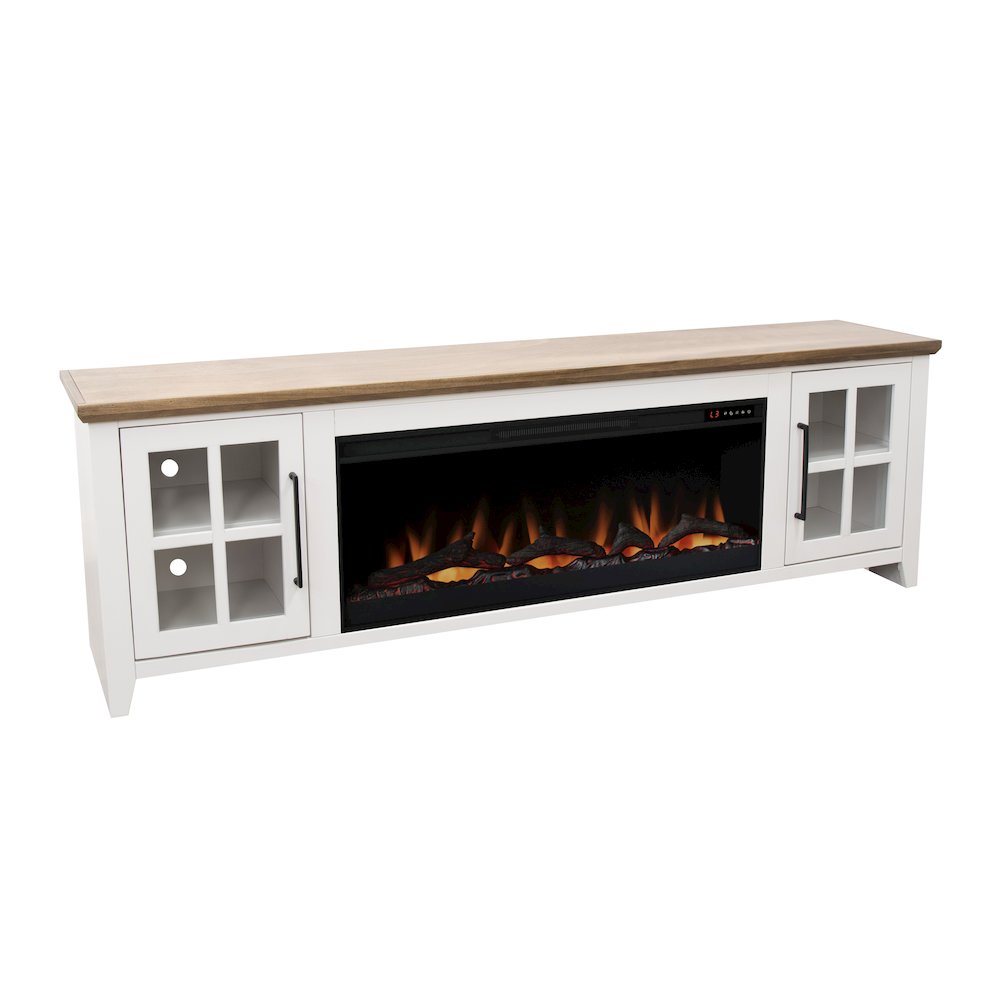 83 inch Fireplace TV Stand, For TVs up to 95 inches, White and Bourbon Finish. Picture 4