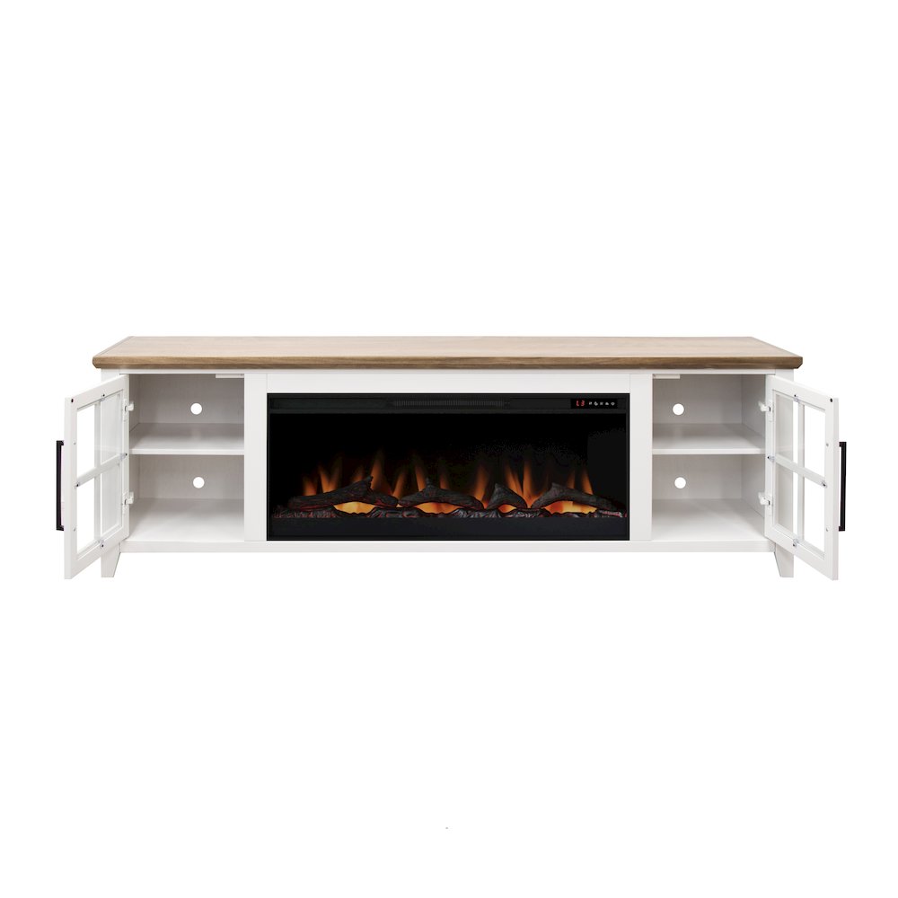 83 inch Fireplace TV Stand, For TVs up to 95 inches, White and Bourbon Finish. Picture 5