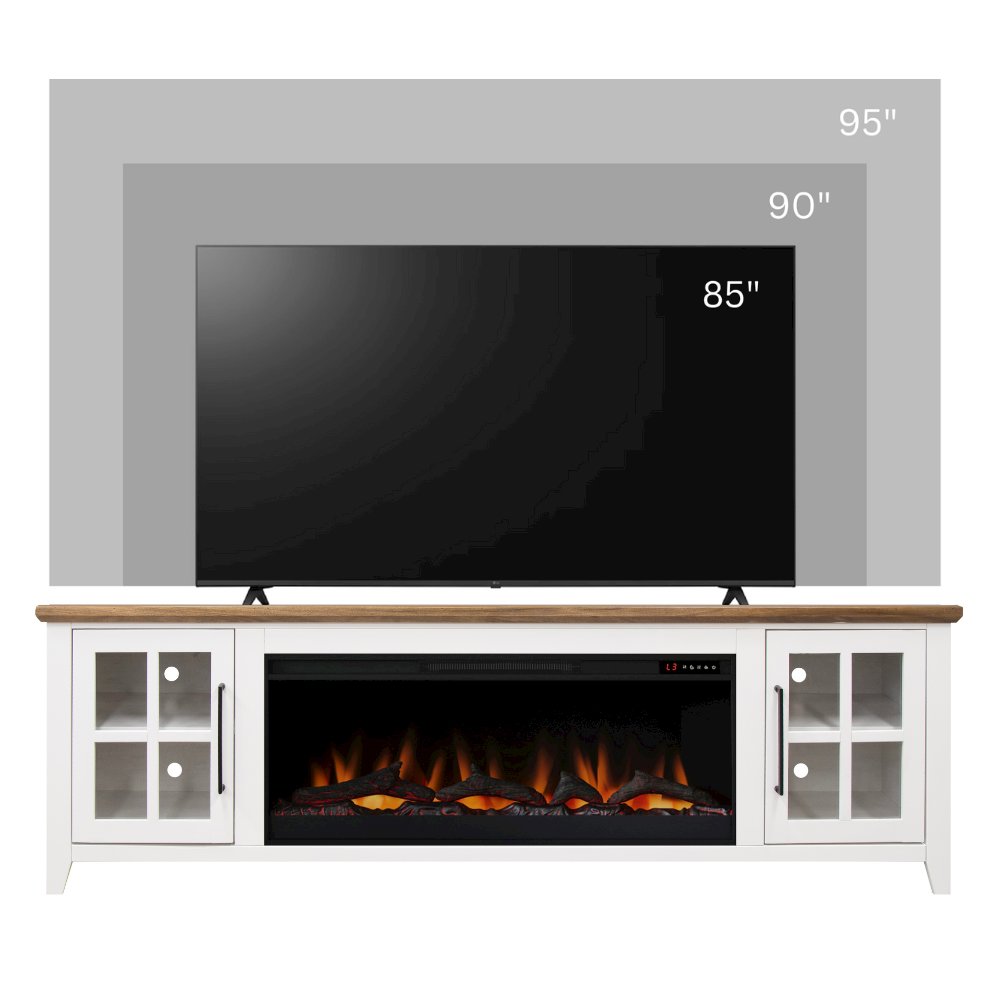 83 inch Fireplace TV Stand, For TVs up to 95 inches, White and Bourbon Finish. Picture 2